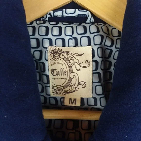 Tulle | Navy Blue Military Double Breasted Jacket Medium - Picture 3 of 5